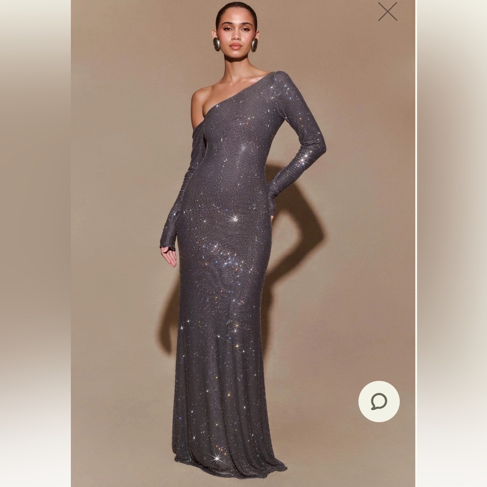 Elegant Meshki Gunmetal Evening Gown